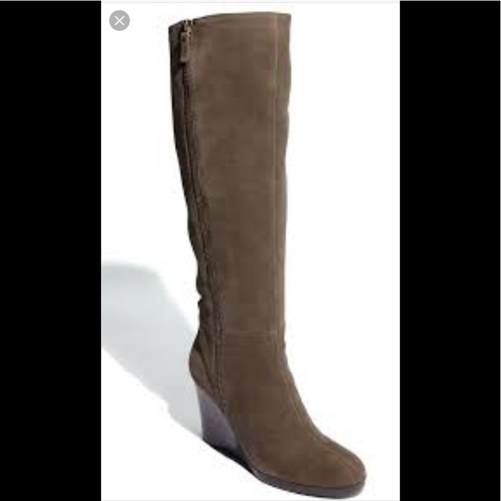 Franco Sarto Gray Suede Knew High Wedge Boots